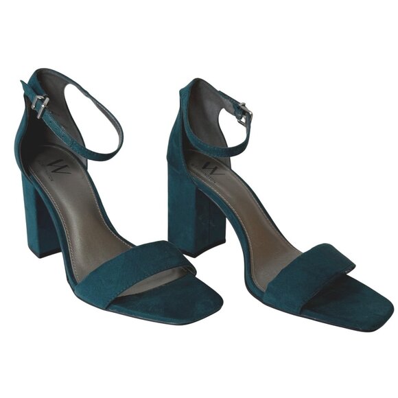 Worthington Teal Block Heel Sandals 9M Open Toe Ankle Strap Suede Dress Shoes - Picture 4 of 16